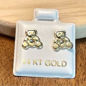 14KT Gold Teddy Bear Stud Earrings with Screw back ball